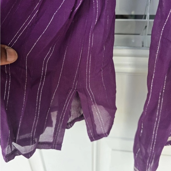 WD.NY 100% Silk Blouse Size 14 Purple Whilte Embroidered Flare Long Sleeves Y2k - Picture 11 of 14